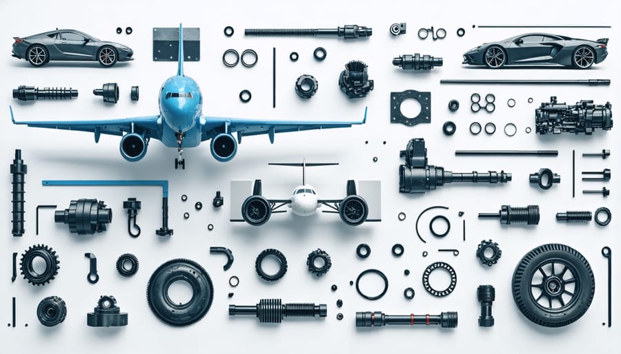 Collage of critical automotive and aerospace parts, emphasizing the need for robust review processes
