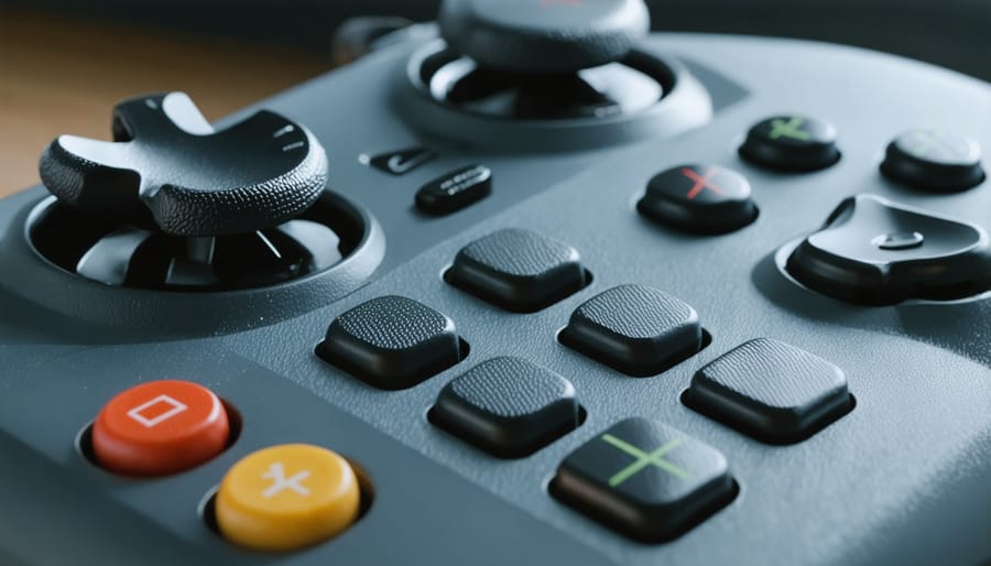 Detailed view of gaming controller buttons made from various TPE materials