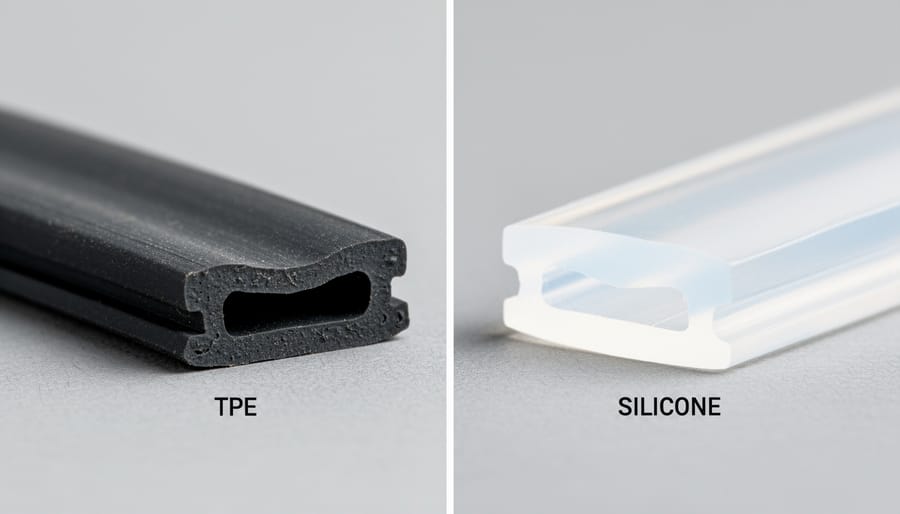 Close-up of TPE and silicone gasket materials on a workbench